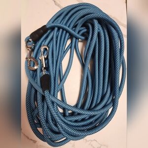Blue 60-foot Dog Leash Rope w/2 Alloy Clips Tether Outdoor Yard Playing Training